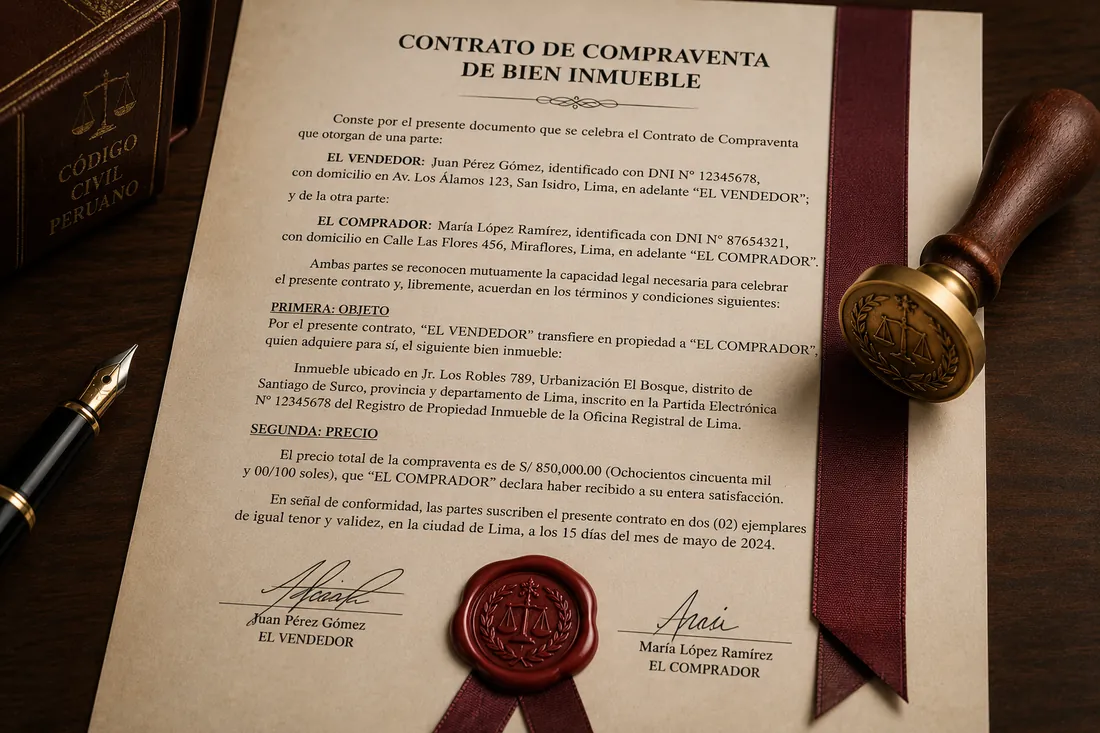 Contrato legal firmado con sello de lacre rojo y pluma